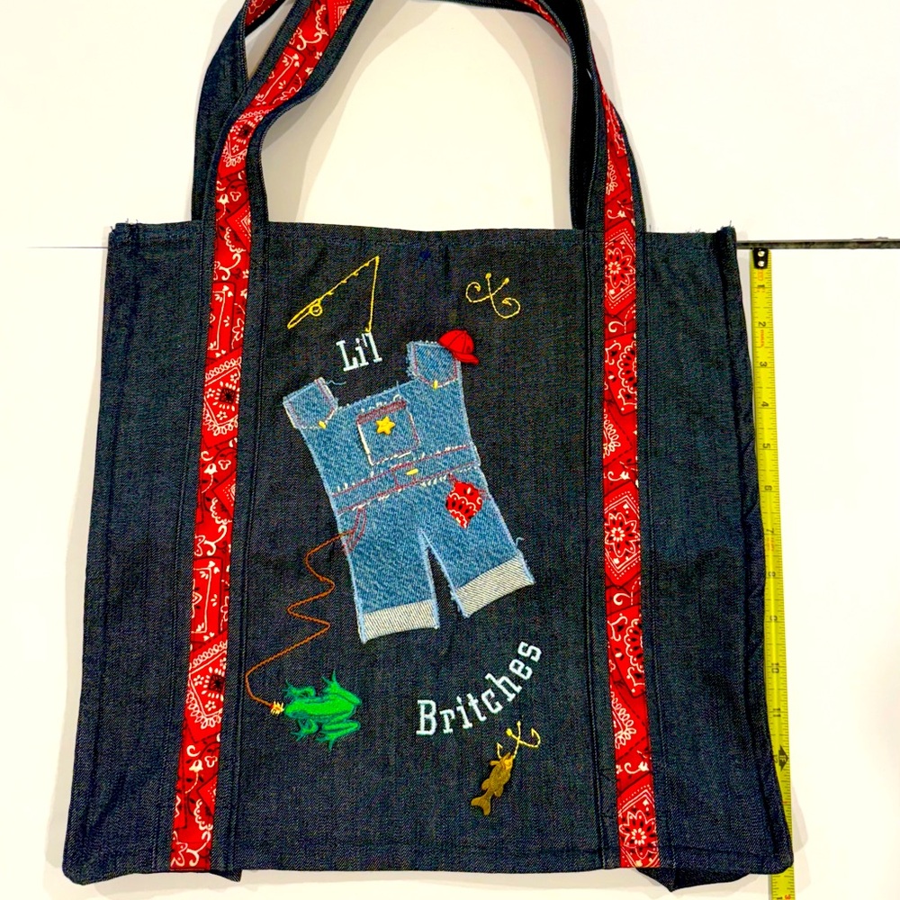 Adorable Light Weight Denim Tote Bag with Embroidered Design